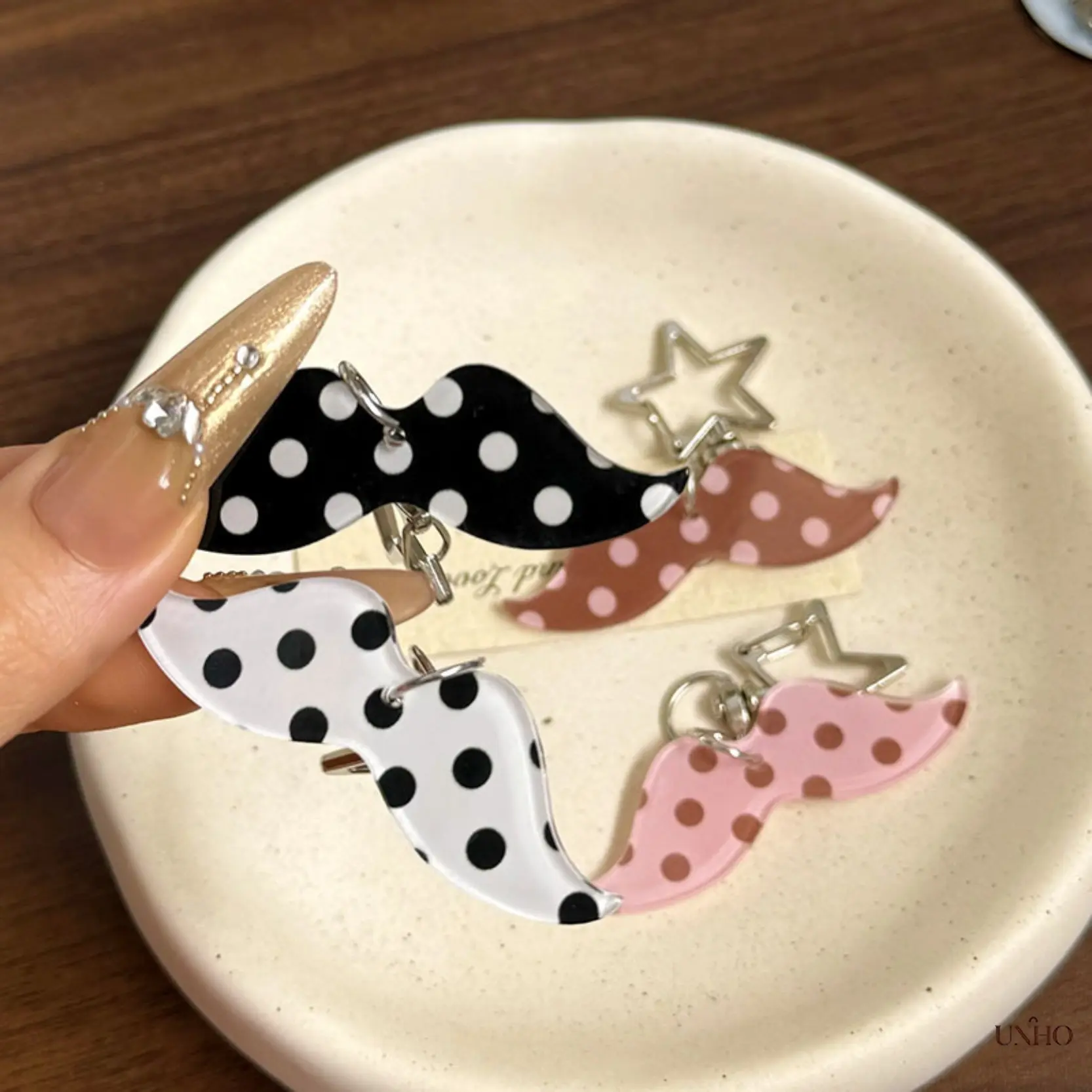 Handmade Beaded Korean Vintage Sweet Polka Dot-Musical Note Bag Charm, Cute Mustache Decor Pendant for Girls, Versatile Phone Charm for Backpacks & Daily Outfit Matching, Girl, Lightweight