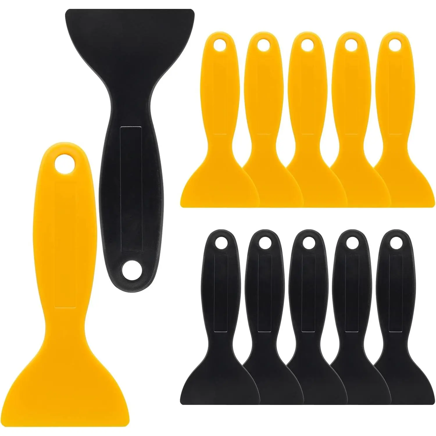 12 count Plastic Spatula Scraper, Putty Scraper, Air Bubble Remover |  Spatula Scraper Cleaner,  Print Scraper Sticker Installation Tool for Decal, Grout Removal, Black & Yellow