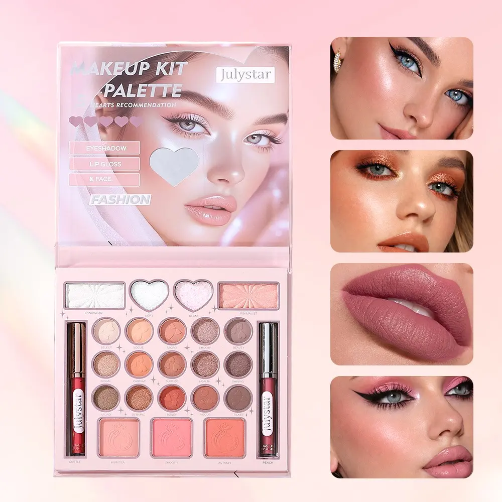 Multi-Function Makeup Palette, Eyeshadow, Highlighter, Blush, Lip Gloss, Portable Travel Case, Valentine's Day Facial Makeup Set, Face Makeup Set