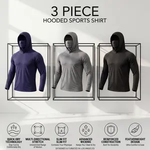 Men's 3-Pack Ice Silk Quick Dry Hoodies - Built-in Face Mask, UPF50 Long Sleeve Sun Protection Compression Rash Guard Tops, Lightweight Stretch Sport Shirts for Fishing, Workout