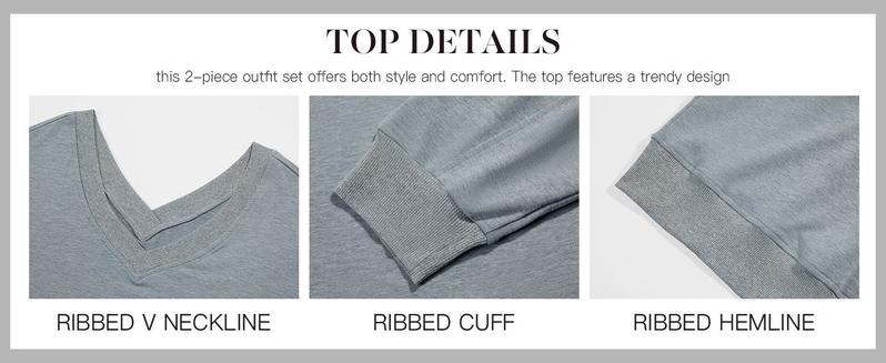 PASLTER Womens 2 Piece Outfit Lounge Set V Neck Sweatshirt High Waist Pants With Pockets Casual Loose Tracksuits