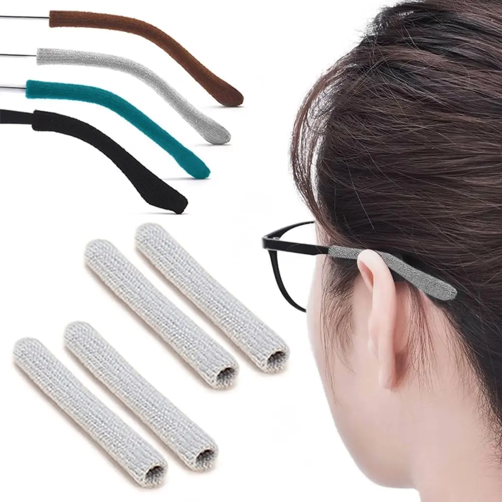 Glasses Ear Cushion, Anti-Slip Eyeglasses Temple Tips, 2 Pairs Gray | Soft Knitting Eyeglasses Ear Pads for , Non-Slip Ear Grips, Eye Glasses Ear Grippers for  & Daily Reading