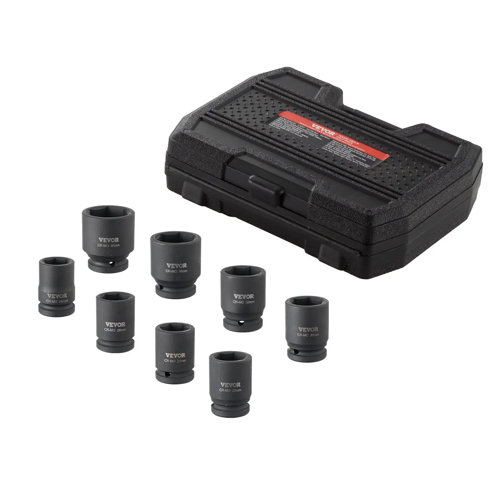 VEVOR 3/4 in Drive CR-MO Steel Axle Nut Impact Socket Set, 6-Point 8-Piece Metric Spindle Nut Set with Size Markings (26mm,30mm), Heat Treated Large Sockets with Storage Case for Auto Repair, 6-Point Design