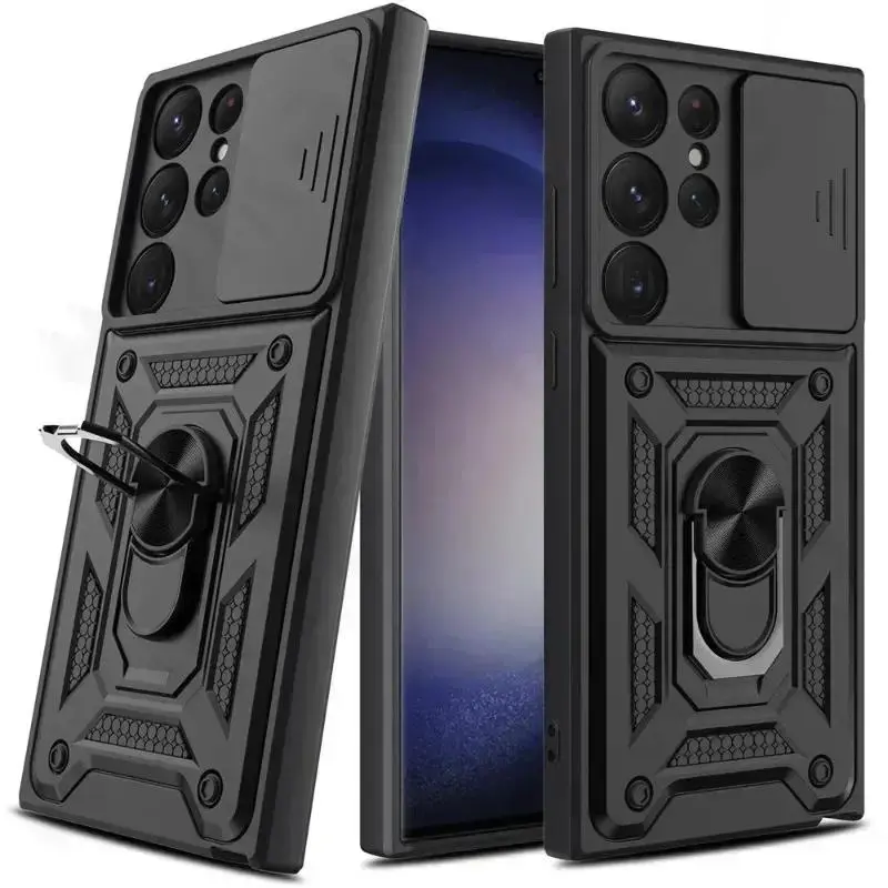 Compatible with S25 Ultra, S24 Ultra, S23 Ultra, S22 Ultra, S21 Plus, S20 Plus, A25, A54, Armor Magnetic Shockproof Protective Phone Case, Rotatable Ring Kickstand & Anti-Scratch Camera Lens Protection HNZ0336