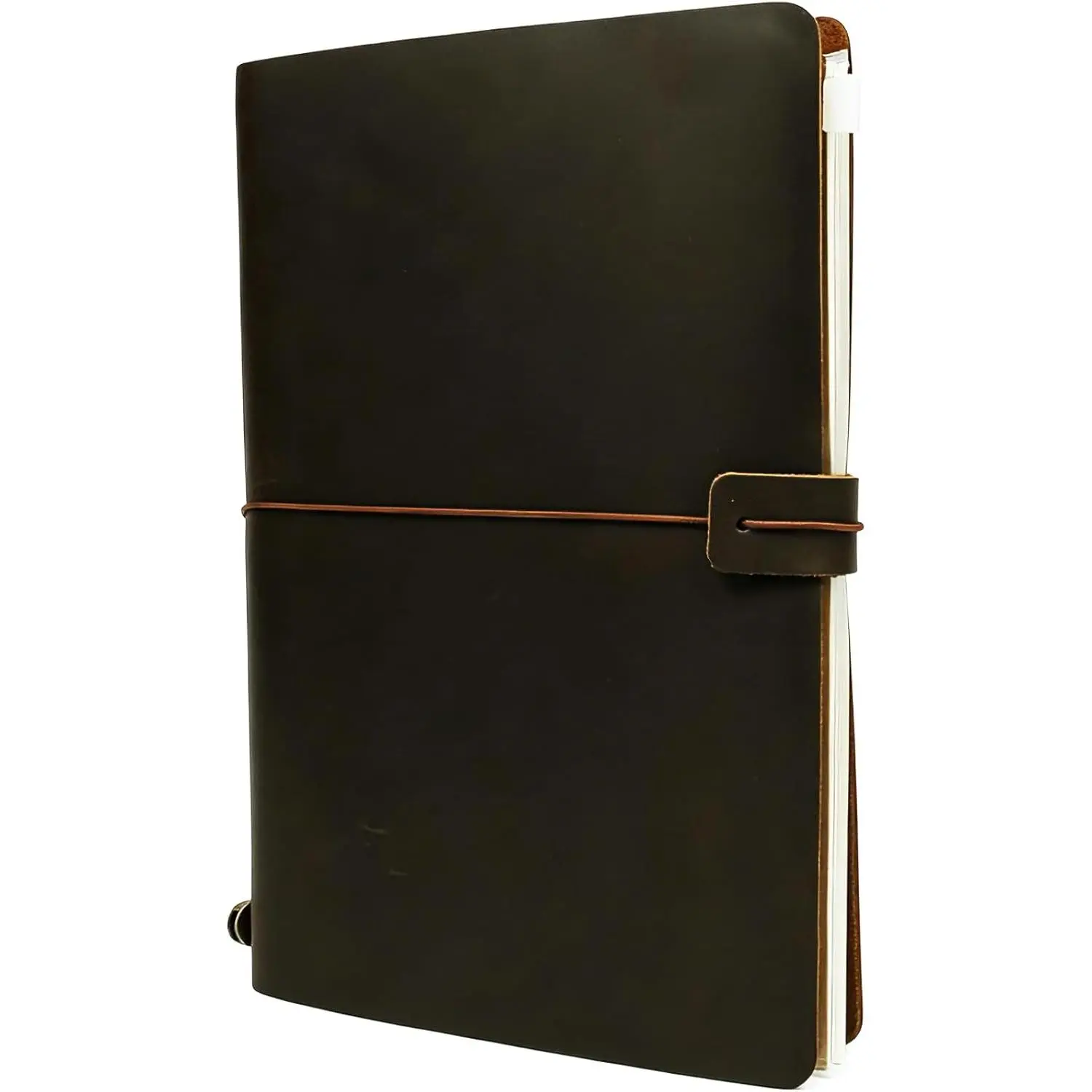 A5 Leather Journal Writing Notebook  Full Grain Leather Bound Daily Notepad for Men Women Gifts Refillable Travelers Notebook, Dark Brown