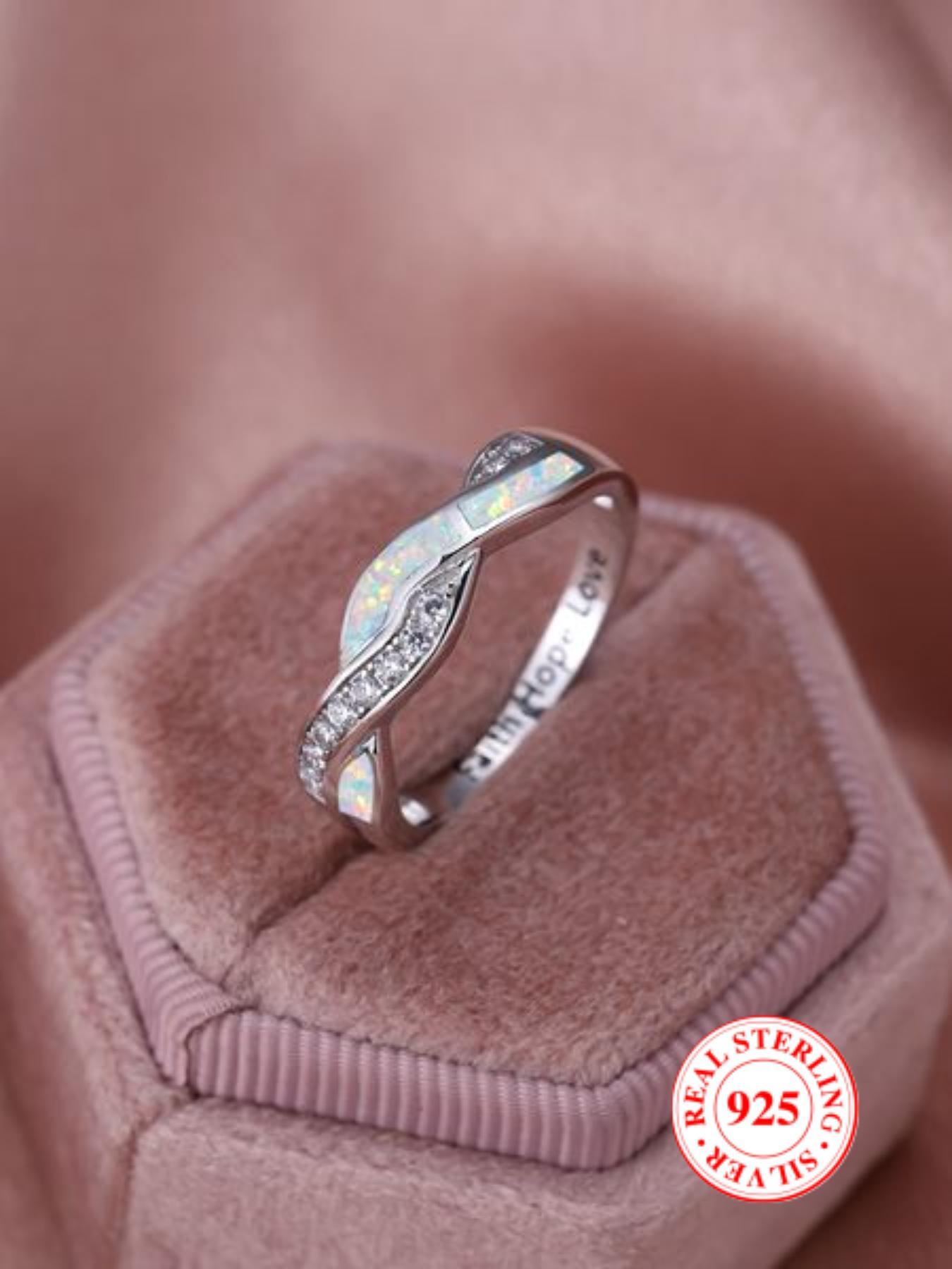 S925 Sterling Silver Wave Shaped Artificial Zircon Decor Ring, Elegant Jewelry for Party, Daily Clothing Decor, Trendy All-match & Exquisite Jewelry for Birthday Gift, Elegant Vintage Engagement Ring