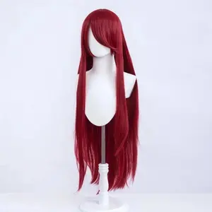 Anime Kushina Uzumaki 100cm Long Wine Red Synthetic Hair Full Bangs Cosplay Wig
