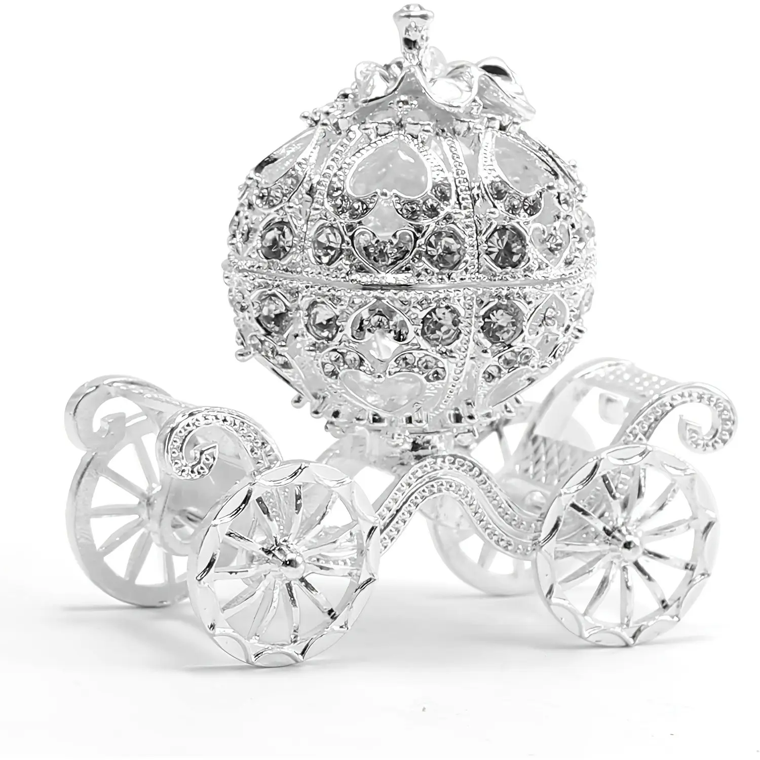Crystal Pumpkin Carriage Jewelry Box, Cinderella Theme Silver Color Rhinestone Display Stand, Unique Gift for Women, Elegant Jewelry Organizer