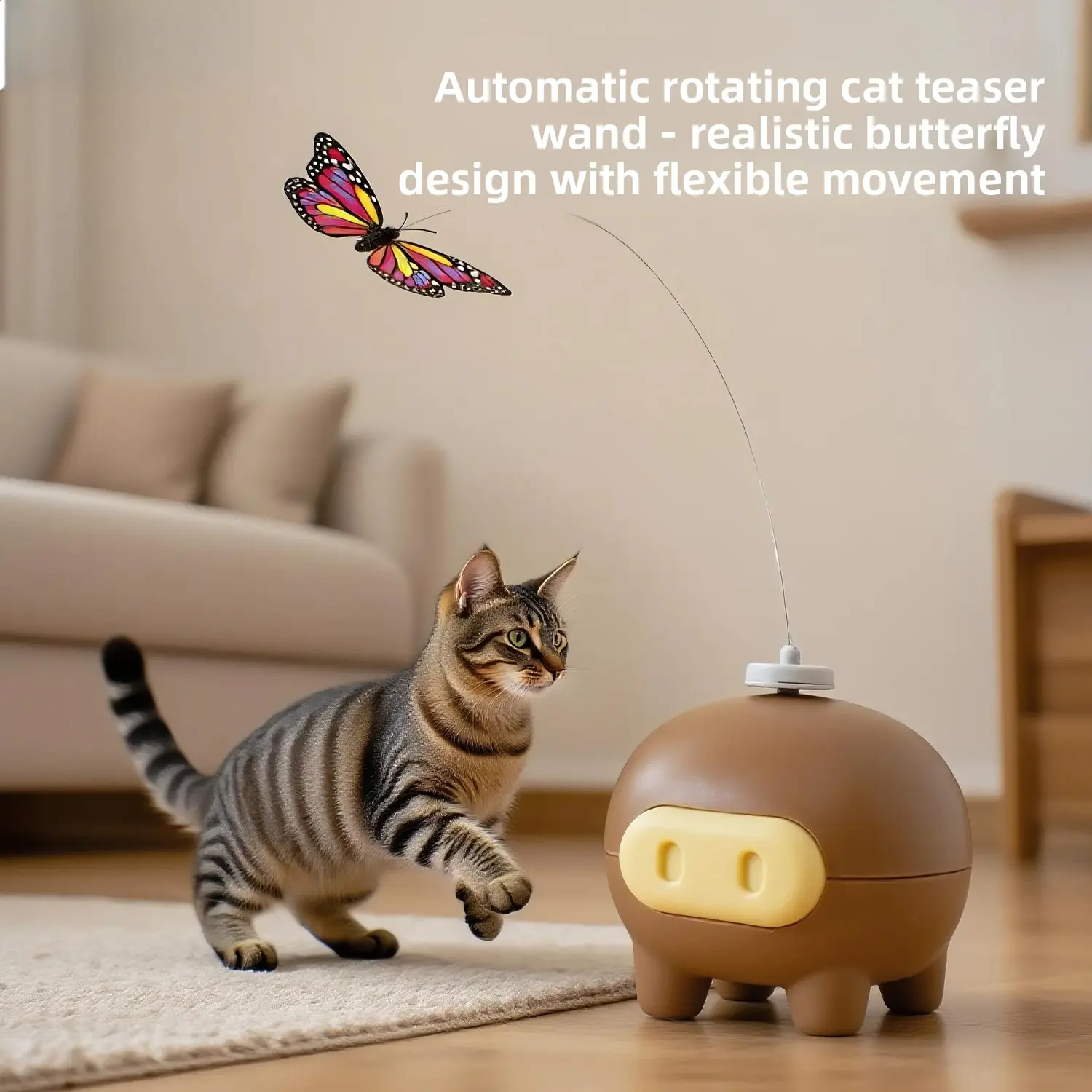 Electric Butterfly Cat Wand Toy, Automatic Rotating Self Play Cat Toy for Indoor Cats, Boredom Relief Exercise Toy to Burn Pet Energy