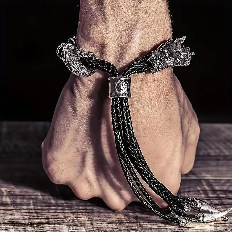 Men's Retro Dragon Bangle Bracelet, Exquisite Handmade Vintage Zodiac Cuff, High Quality Trendy Wristband with Dragon Motif, Bangle Bracelets, Bracelets Bangles