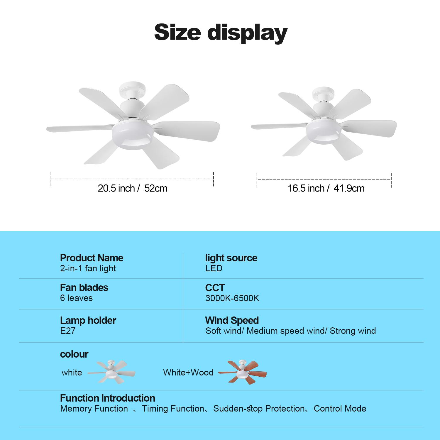 20.5 Inch Modern Smart Ceiling Fan Light, Remote Control, Adjustable Lighting Modes, Easy Installation for Living Room, Bedroom, Kitchen