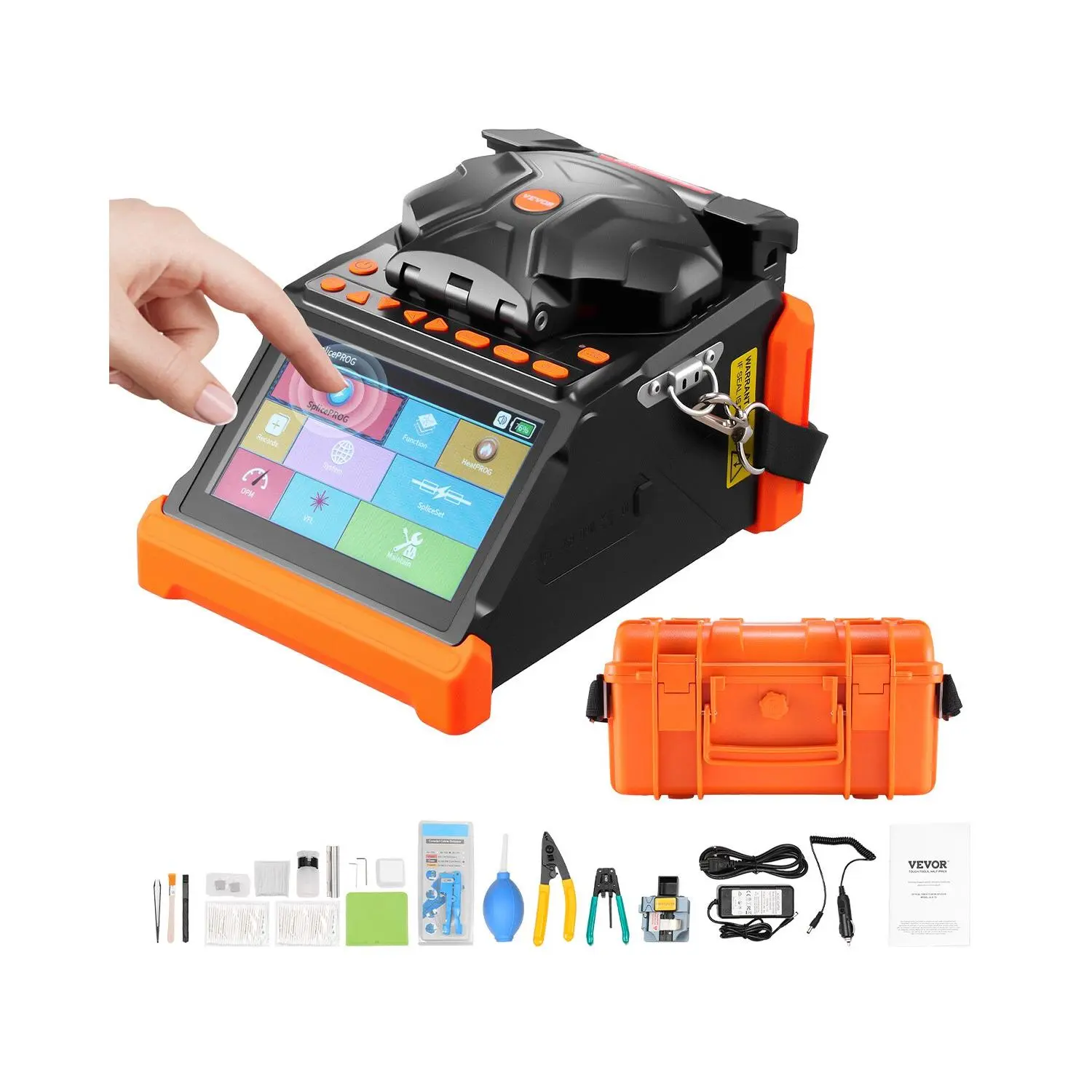 VEVOR Fiber Fusion Splicer 6 Motors, Core Clad Alignment Fibers Optic Splicer with 6s Fast Splicing and 13s Heating, 5" Touch Screen, 3 in 1 Fiber Holder, 7800mAh Battery for SM MM DS NZDS Fibers