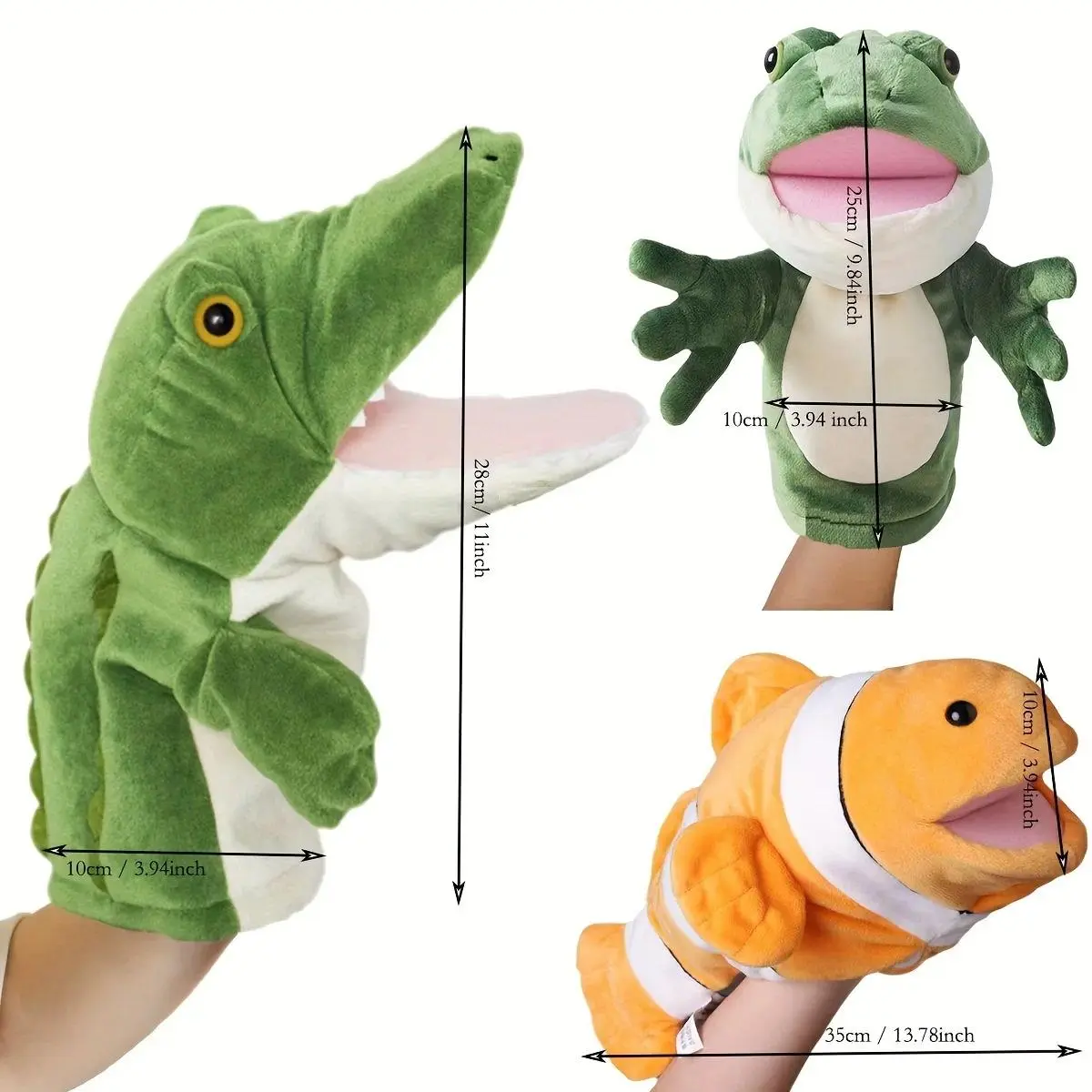 Unisex Cute Animal Soft Plush Hand Puppets - Frog, Alligator, Clownfish - DIY Felt Craft Toys, Kids Pretend Play Story Dolls, Kids Playing Toys, Children's Gift