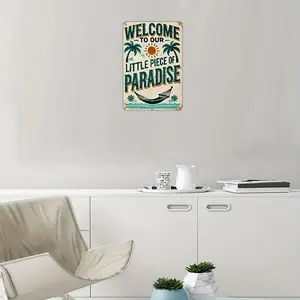 Vintage "Welcome to Our Little Piece of Paradise" Metal Wall Decor Sign,Durable for Outdoor, Porch, Patio, Garden, Bar, Cafe | Ideal Gift for Home and Travel Enthusiasts,