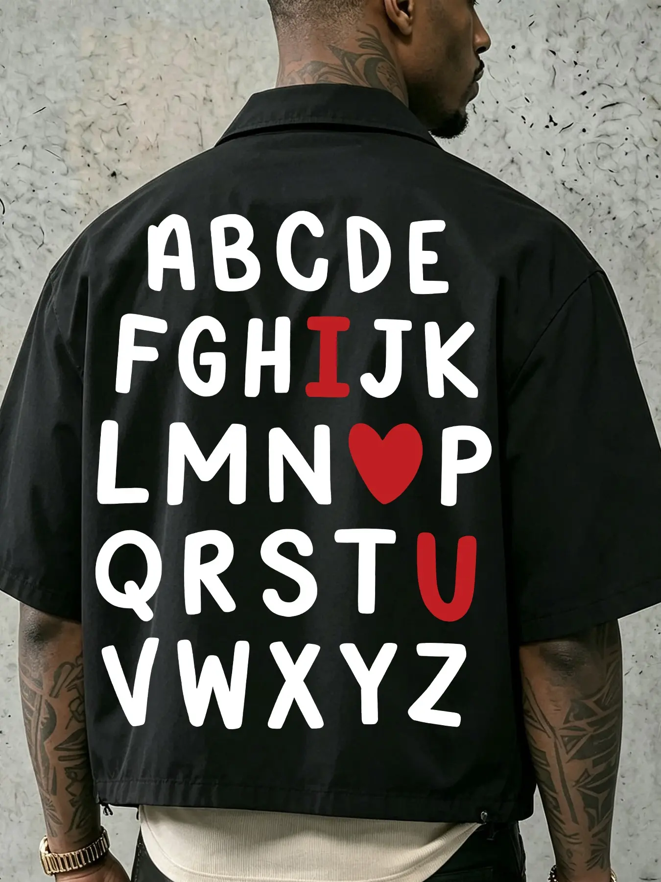 Men's Stylish Short-Sleeved Jacket, a Short Coach Jacket With a Fun "I Love U" Lettering Print on the Back, Suitable for Street Style, Dates, and Everyday Wear.