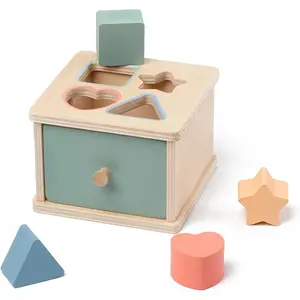 Montessori Toys for 2 3 4 5 Year Old - Wooden Object Permanence Box with Drawer Sensory Toys Shape Sorter Color Sorting Education for Baby Toddler Boy Girl Drop Busy Box (B-Blocks)fidget toys