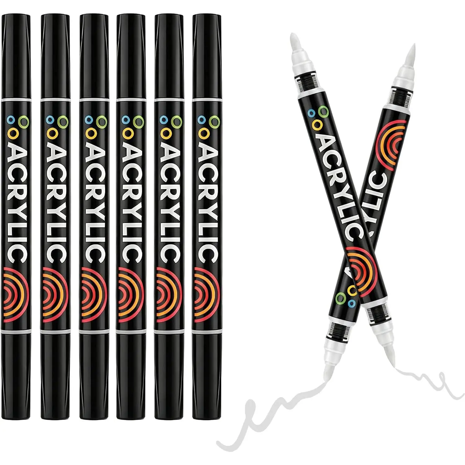 White  Tips   Markers - Fine Tip and Brush Tip   Pens for Stone,Paper,,Glass,Fabric ,DIY Crafts (6, White)
