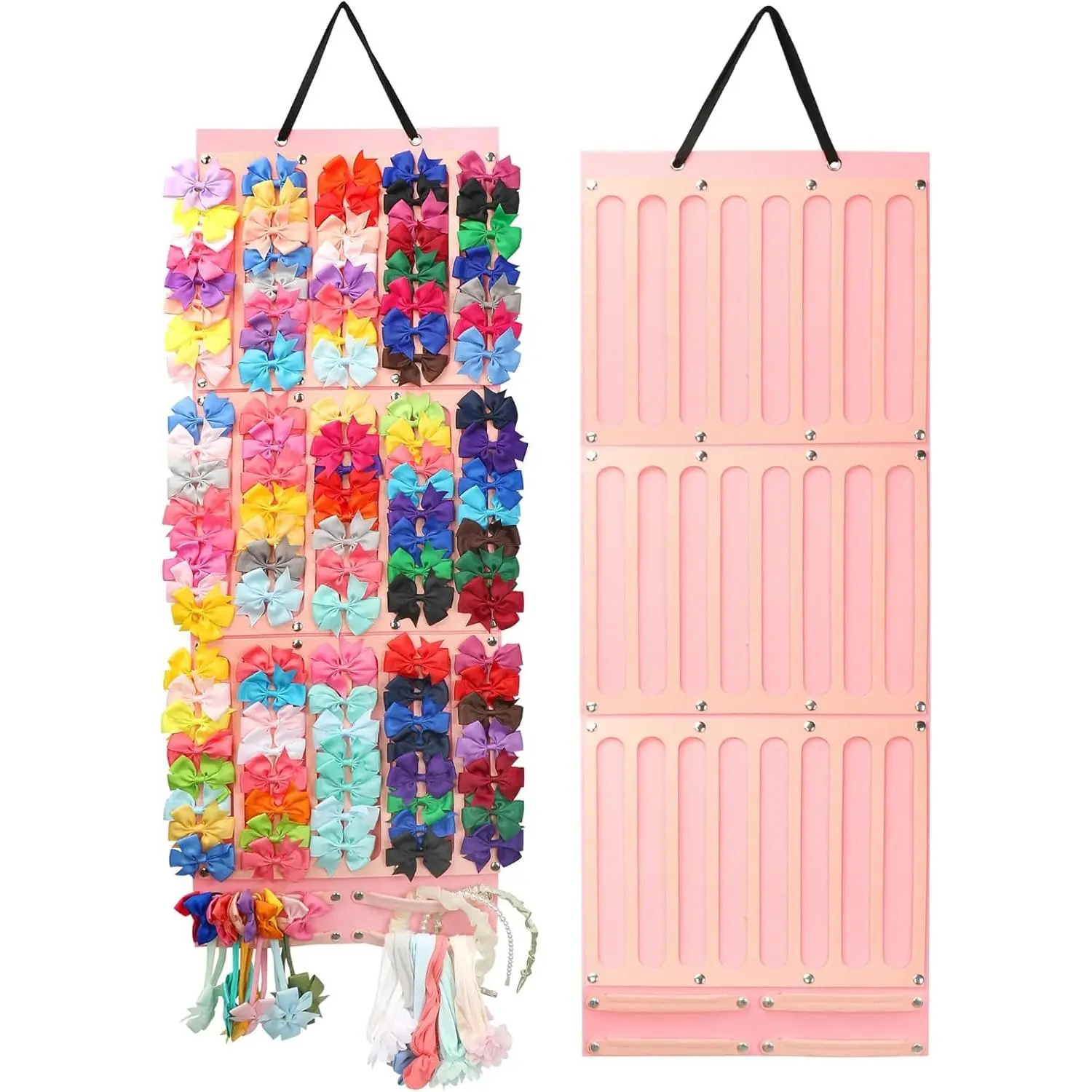 Hair Bows Holder & Organizer w/Extra Large Capacity, Head Bows Hanger, 27 Ribbons, Baby Hair Accessory Storage Display with Sturdy Rope, Wall Hanging for Girl Room