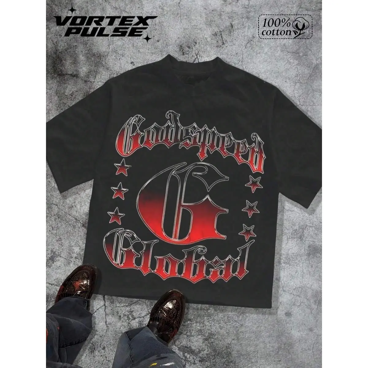 VortexPulse Streetwear Y2K Style Men's T-Shirt 100 Cotton Printed Pattern Cotton T-Shirt Godspeed  Fire Scene Urban Art Graffiti Inspired  Unisex Cotton T-Shirt