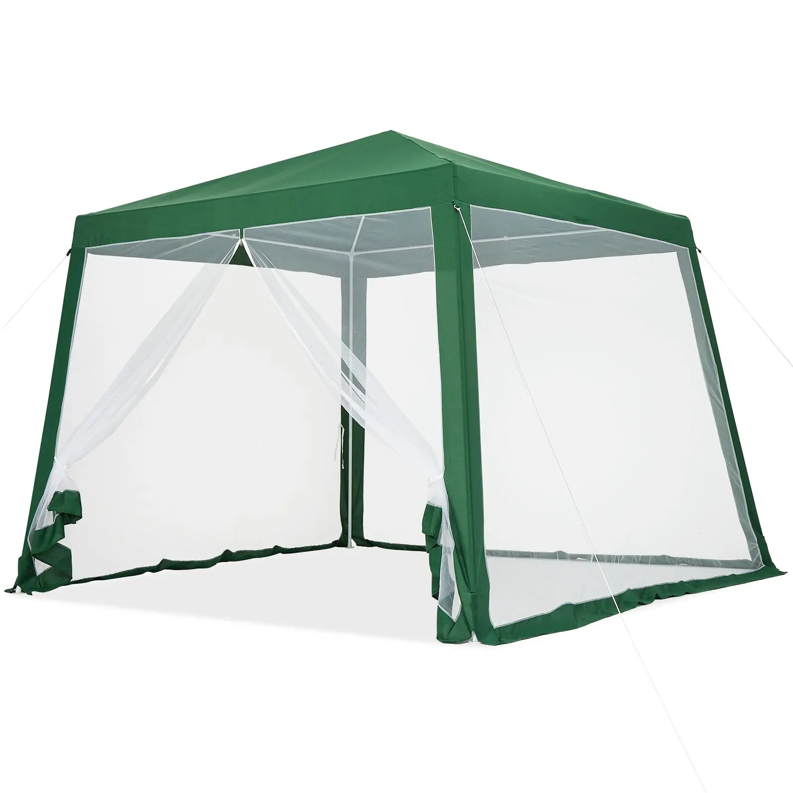 10x10ft Pop Up Canopy Tent with Mesh Sidewalls, Waterproof & UV Protection Instant Gazebo for Backyard BBQ, Party & Market, Portable Commercial Shelter with Heavy Duty Wheeled Carry Bag, Easy Setup, All-Weather Outdoor Tent, White/Blue