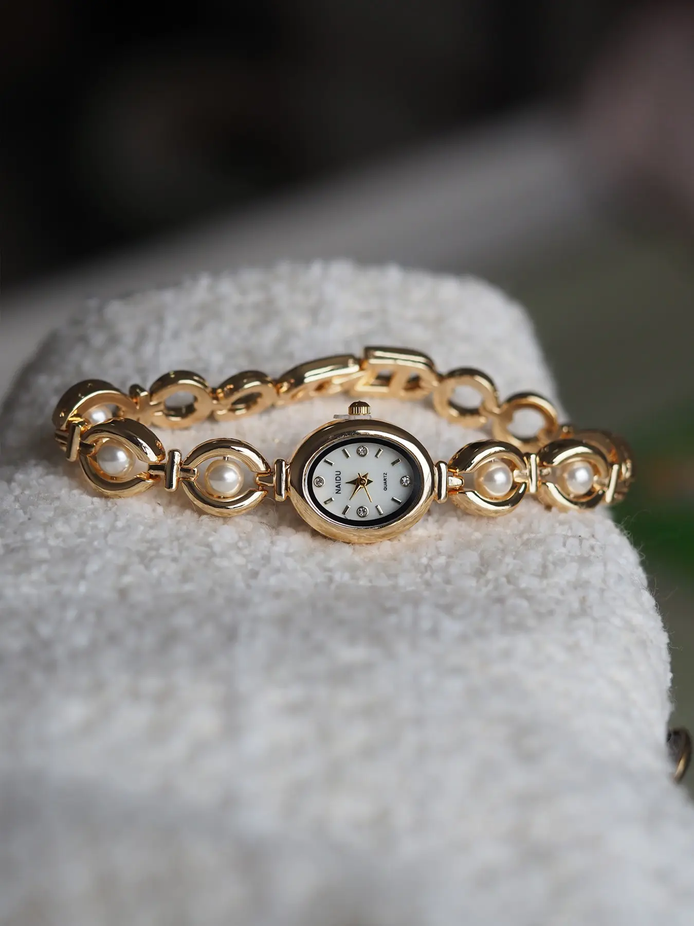 Vintage Imitation Pearl Bracelet Watch, Women's Oval Dial, Elegant Quartz Analog Watch, Waterproof, Perfect Gift for Girlfriend