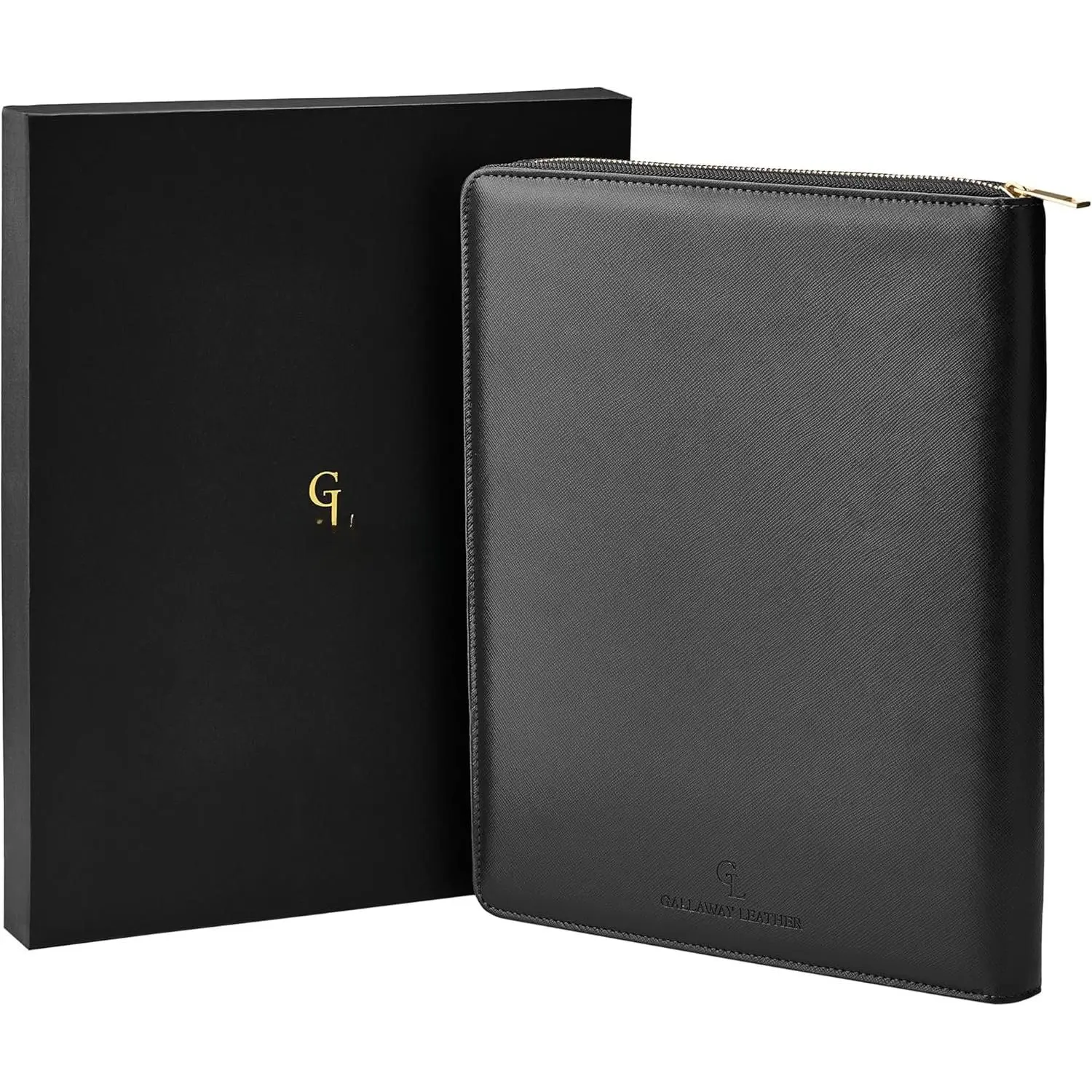Genuine  Zippered Portfolio Organizer, Executive Business Binder Padfolio for Men and Women, Holder for Notebook Planner,Resume,Documents,Cards and iPad (Black)