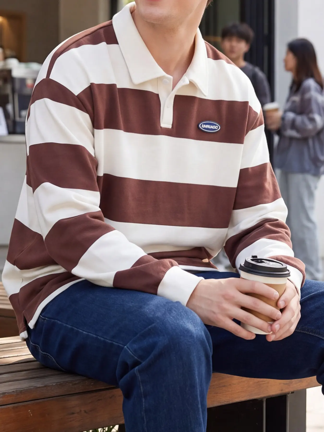 Men's Striped Polo Neck Sweatshirt, Casual Long Sleeve Pullover, Loose, Comfortable and Fashionable Design, Perfect for Daily Wear