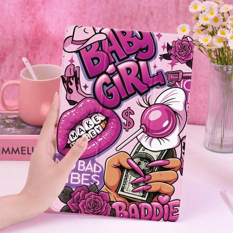 Pink European-Style Soft Edge iPad Case, Built-in Stylus Slot & Flip Stand, Auto Sleep/Wake, Shockproof Anti-Slip, Valentine & New Year Gift, for iPad 10/11th Gen/A16/Pro/Air/Galaxy Tab S9 FE+, Unisex