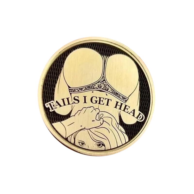 Two fun double-sided coins, heads up, tails up, tails up, double-sided lucky coins.