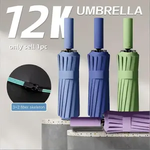 12-Bone Sun Umbrella, Ideal for Sunny and Rainy Days, UV Protection, Folding Automatic Umbrella, 1pc, Essential Outdoor Gear