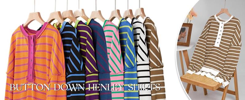 Imily Bela Womens Oversized Striped Sweatshirts Henley Shirts Color Block Casual Pullover Waffle Knit Tops