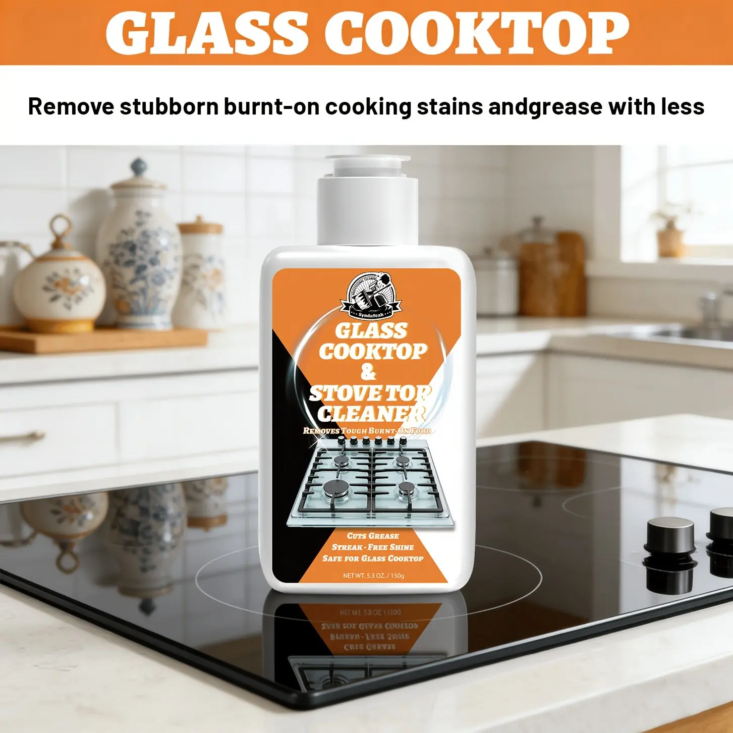 Glass Cooktop Cleaning Paste 5.3Oz - Heavy-Duty Stove Top Cleaner And Polish Helps Remove Burnt Food, Grease, Oil Film, Heat Marks, And Surface Build-Up, Restores Shine for Glass, Ceramic, Induction, And Electric Cooktops
