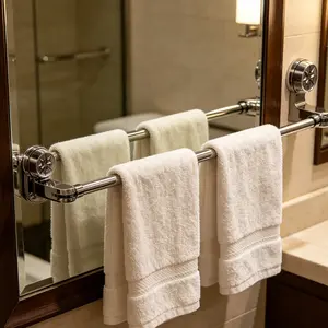 Stainless Steel Rust-Resistant No-Drill Suction Cup Towel Rack, Telescopic Height-Adjustable Multi-Functional Bathroom Organizer for Bathroom, Toilet, Resistance