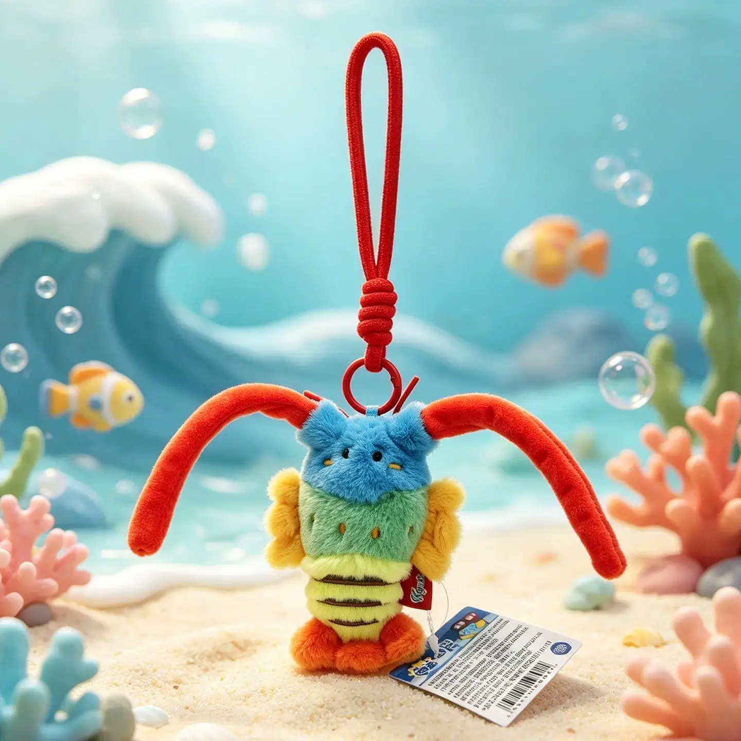 Kyeden Licensed Cute Lobster Seafood Plush Keychain Mini Ocean Aquarium Plush Bag Pendant Hanging Ornament For Daily Decoration