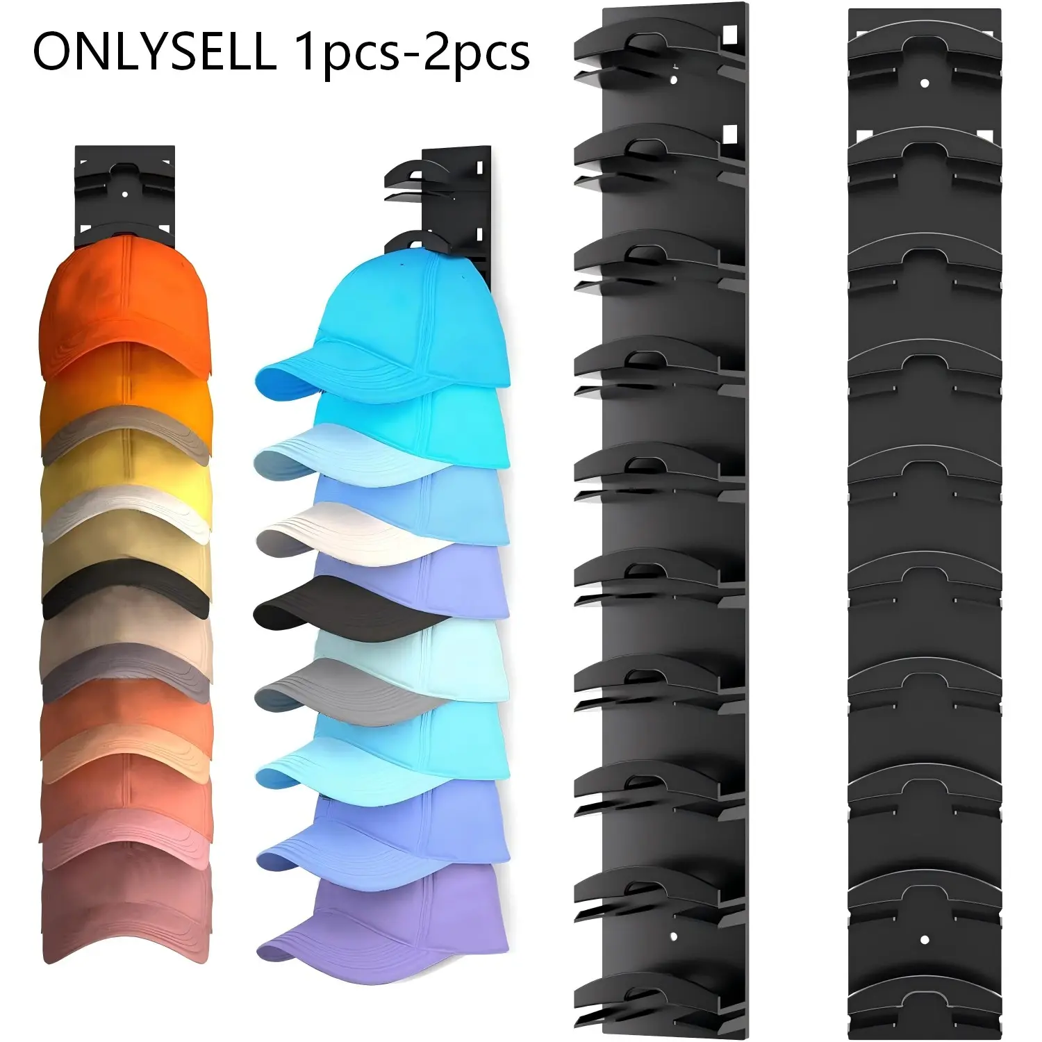 Wall-Mounted Hat Rack Organizer, Durable Plastic, Holds 10 Hats, Strong Adhesive Back, Portable and Space-Saving, Ideal for Home and Office