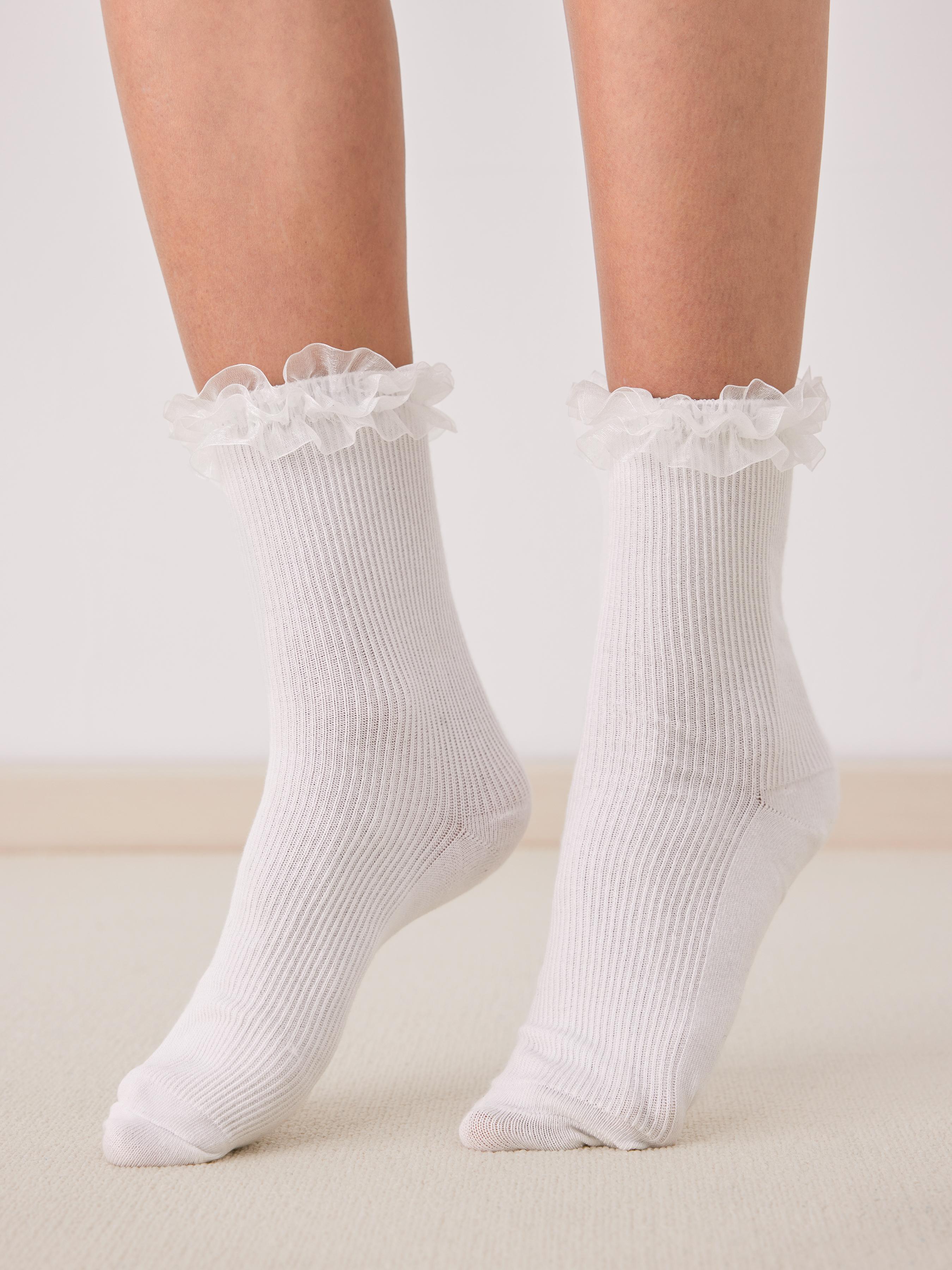 Cider [2 colors, size One Size-One Size] Solid Lace Trim Crew Socks