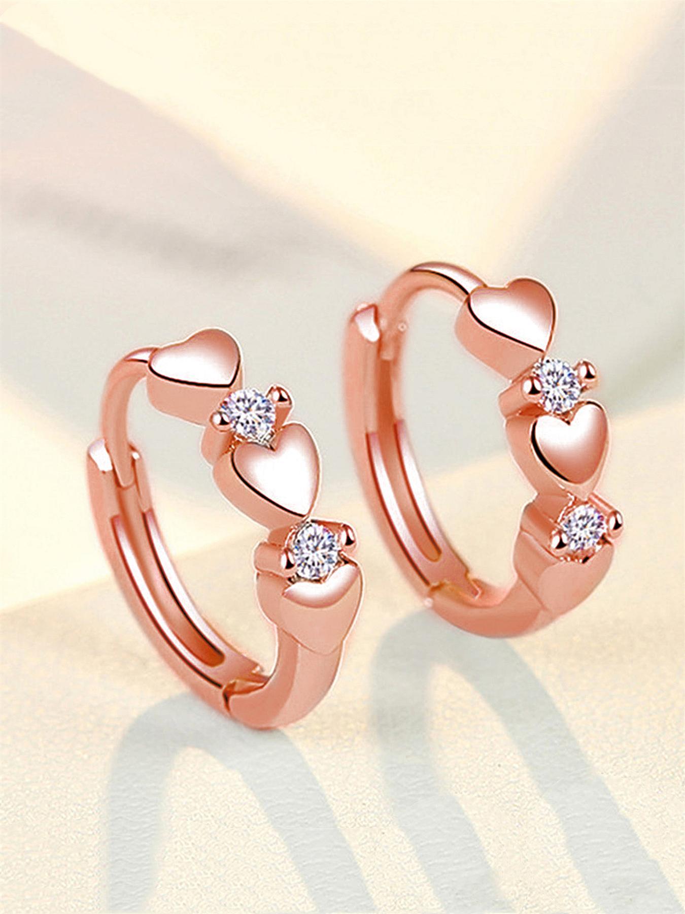 Cute Rhinestone Decorated Heart Shaped Earrings, 2pcs Elegant Fashion Hoop Earrings, Anniversary Wedding Party Jewelry Gifts for Women