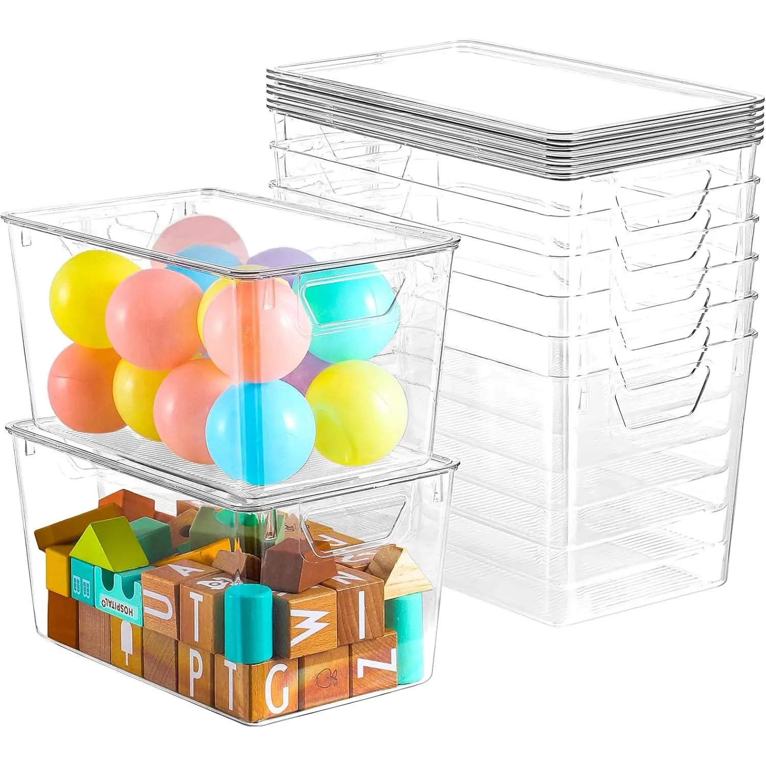 6 Pack Clear Storage Bins with , 7 Quart Stackable Storage Boxes for Storage and Organization, Plastic Storage Containers with , Plastic Bins with Handles for Office, Bedroom, Study Room