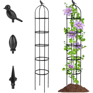 6.7FT Garden Obelisk Trellis for Climbing ,Adjustable 5-Tier Metal  Support,Rustproof Outdoor  Tower with 3 Decorative Tops for Roses,Tomatoes,Clematis & Vines,Black