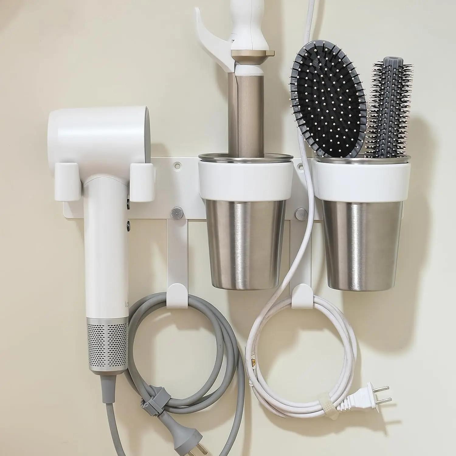 3-in-1 Hair Tool Organzier, Hair Hot Tools Wall Holder, Hair Dryer Curling Iron Holder with Cord Keeper, Hair Dryer Holder for Vanity Bathroom Powder Room