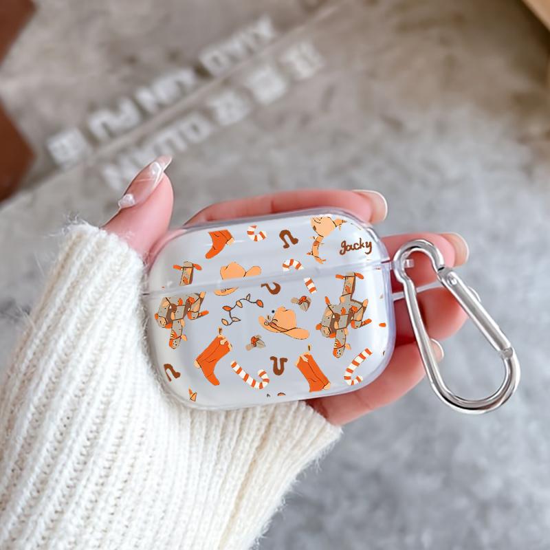 Cowboy Delight Pattern TPU Soft Protective Case for Apple AirPods 4/3/2/1/Pro/Pro2 Transparent Earphone Cover with Keychain Attachment