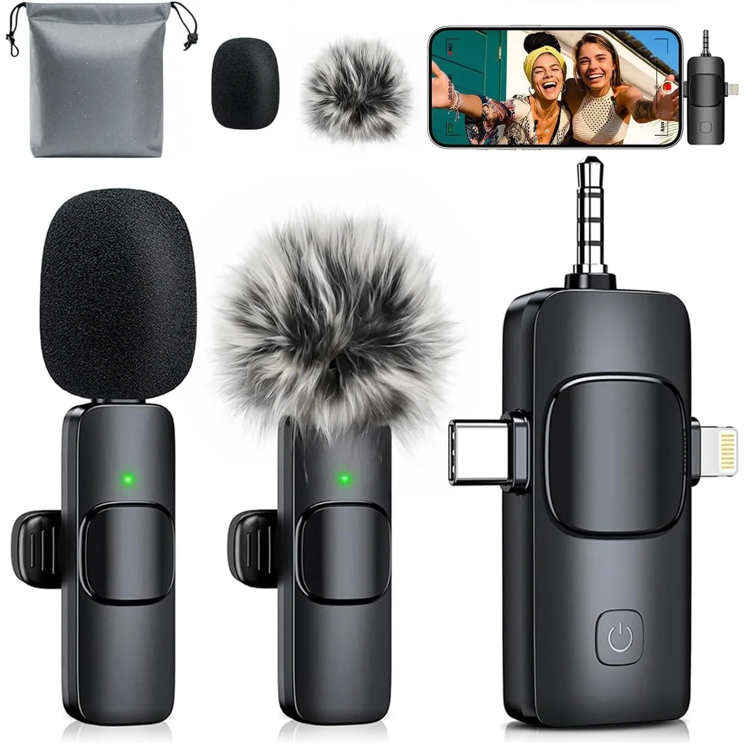 3-in-1 Mini Microphone for :  Lavalier Microphone with 80ft Range & 15H  - Noise Reduction Lapel Mic, Real-Time  for Video Recording Power Conditioners