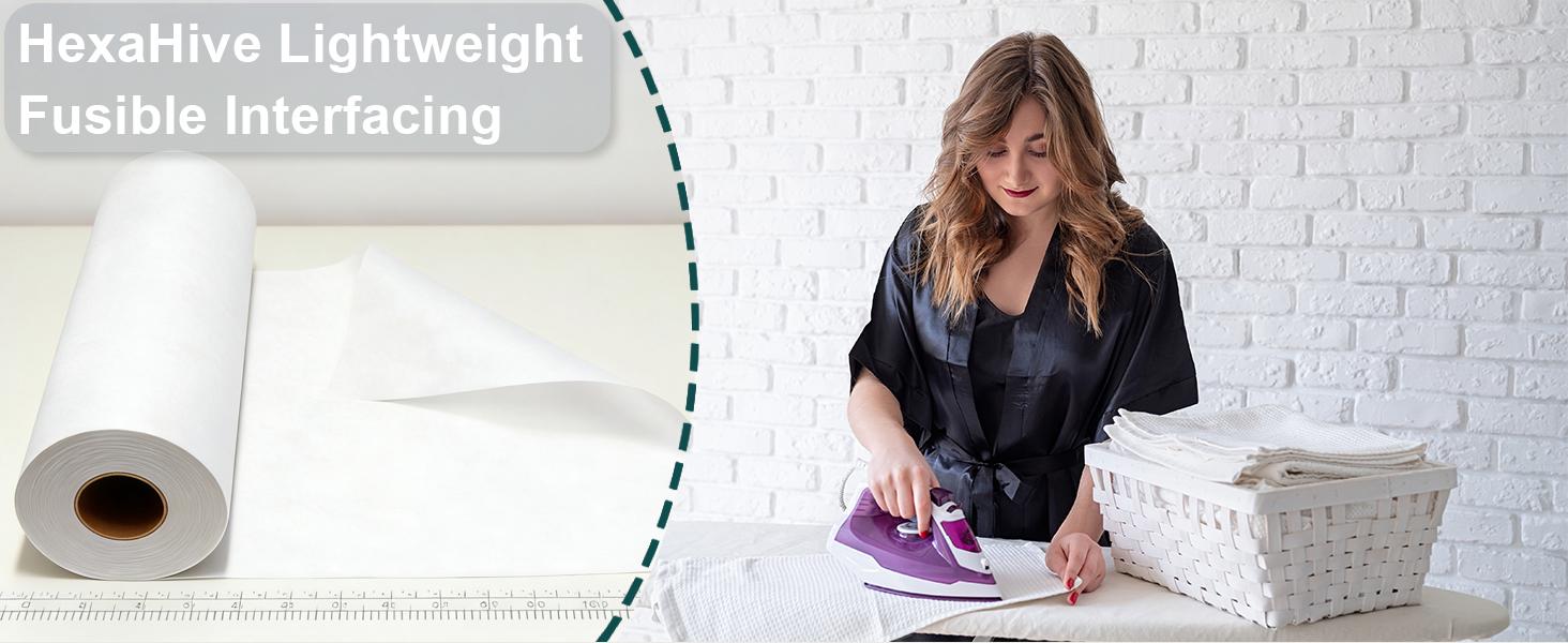 12 Incn X 30 Yards Lightweight Fusible Interfacing for Sewing - 2 Roll White Iron-On Non-Woven Fusible Interfacing, Single-Sided Fusible Fleece for Quilting