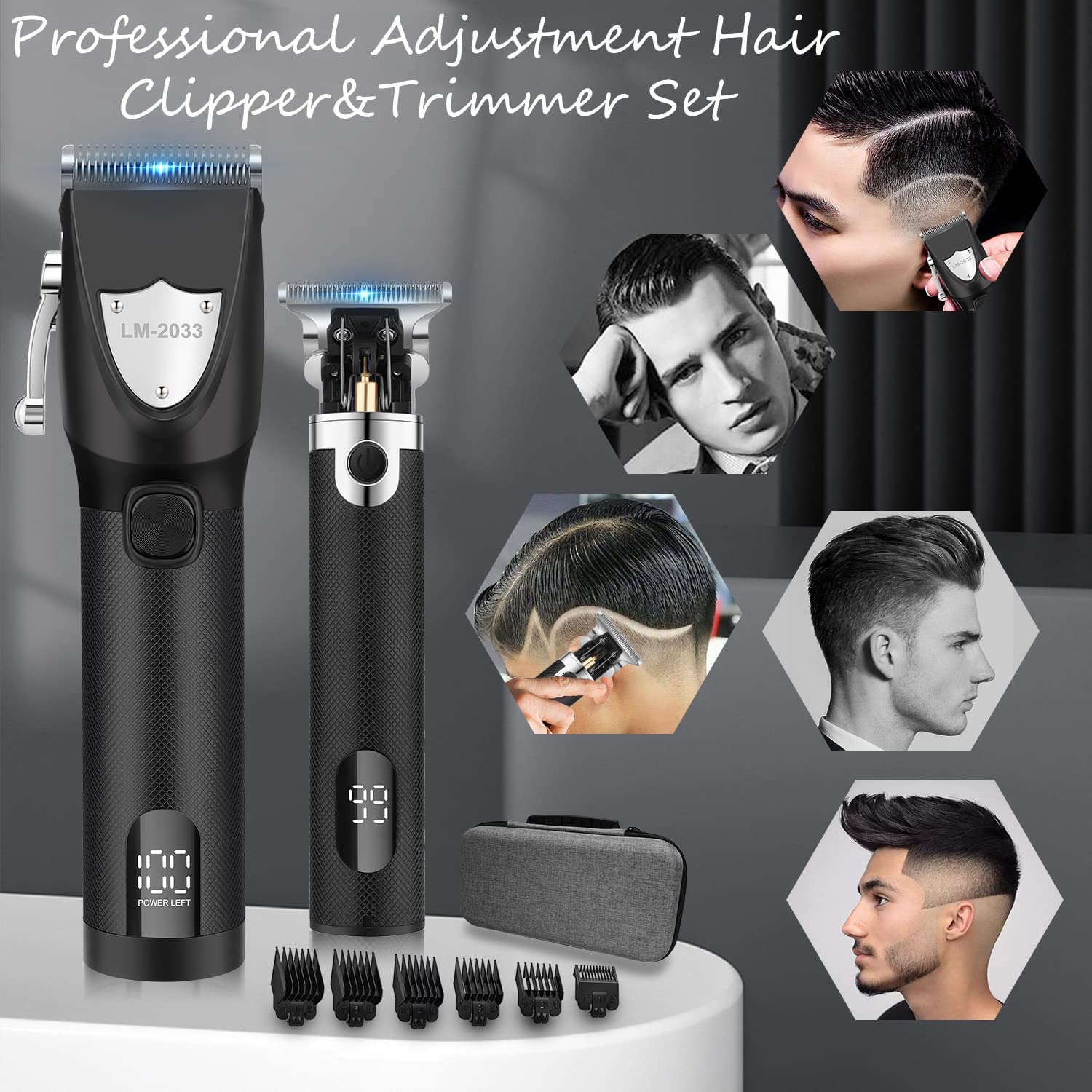 Electric Hair Trimmer, 1 Set Multifunctional Portable Rechargeable Hair Trimmer Shaver for Men, Hair Clipper with Display, Hair Trimmer Kit