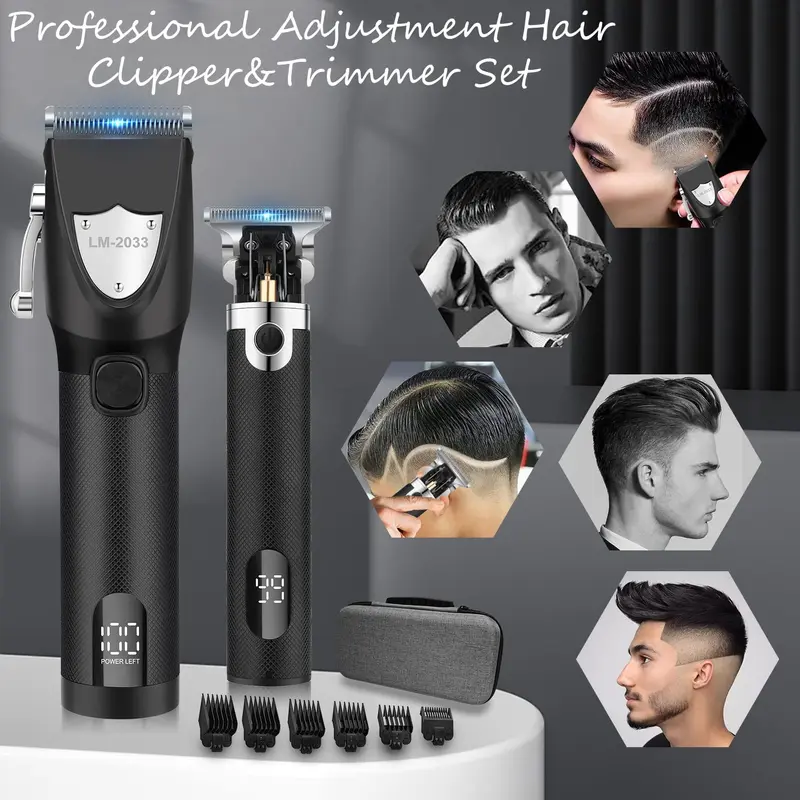 Product Introduction of Electric Hair Trimmer, 1 Set Multifunctional Portable Rechargeable Hair Trimmer Shaver for Men, Hair Clipper with Display, Hair Clippers Set 16