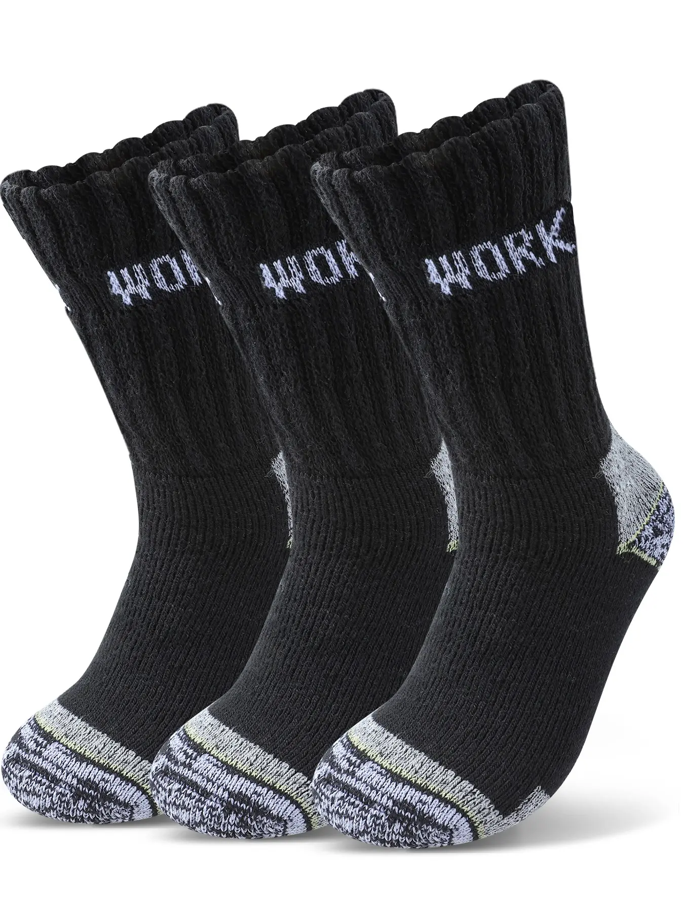 3 Pairs Men's Extra Thick Towel Lined Work Socks, Keep Feet Warm for Cold Jobs and Hiking, Calf High Crew Socks for Fall & Winter
