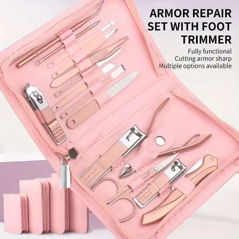 10/12/16/22PCS Deluxe Rose Pink Manicure Pedicure Nail and Foot Repair Set - Professional Nail Care Kit, Including High Carbon Steel Scissors, Hand, Finger, and Toe Beauty Tools - Comes with Travel Box