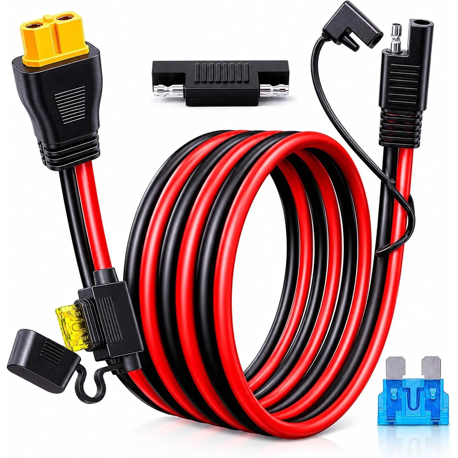 XT60 to SAE Connector, 10AWG XT60 Connector Extension Cable with Inline Fuse 15A/20A, Duty Pure Copper Female XT60H Adapter Cable for Generator, Battery Terminals, Car Charging, RC