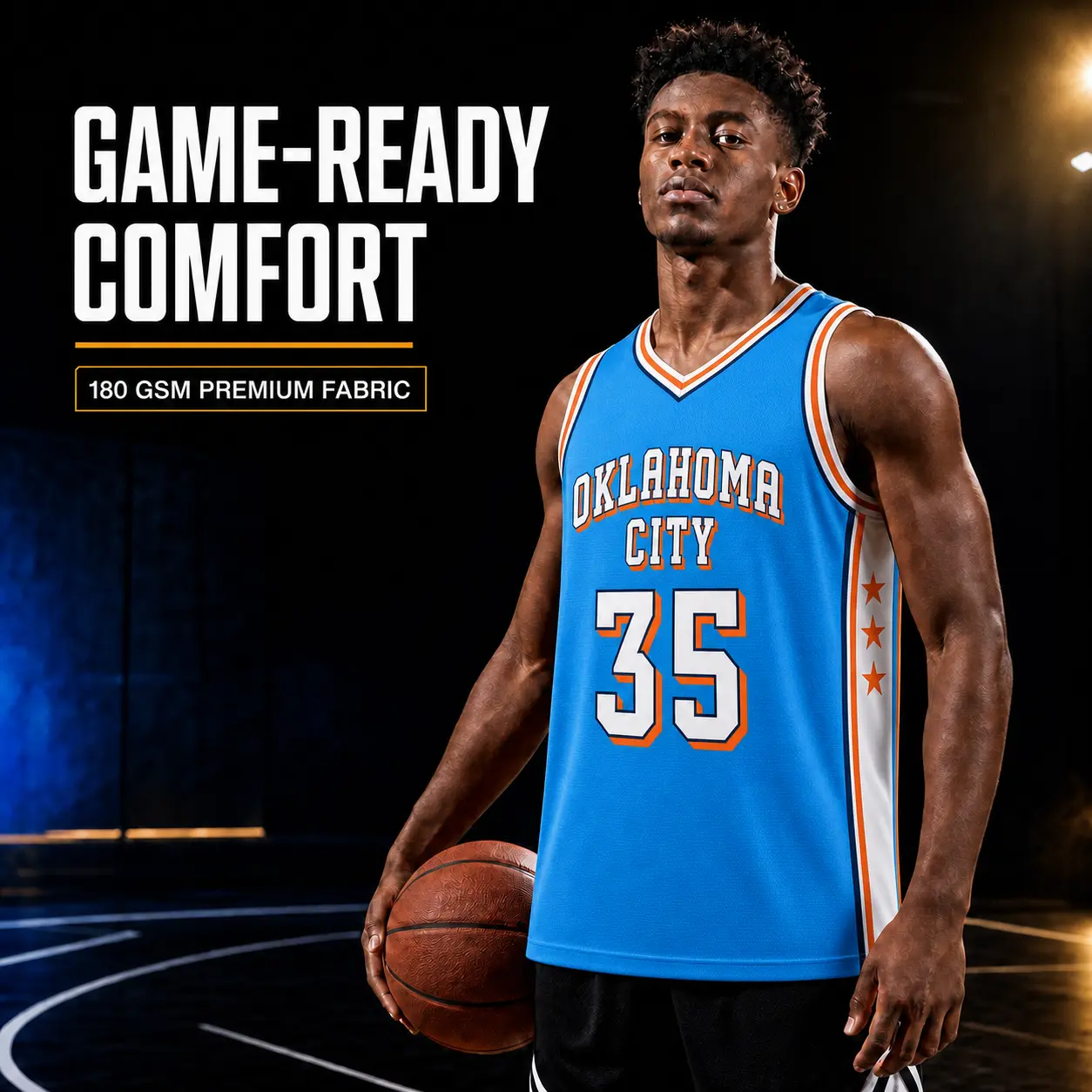 Male Breathable Mesh Oklahoma City-Style 35 Number Print Men’s Light Blue Athletic Cut Basketball Jersey, Sleeveless Retro Fan Tank Top, Cold Wash for Game Day & Casual Streetwear