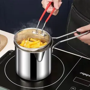 4-Piece Stainless Steel Fryer Set with Basket, Multi-Functional Kitchen Pot with Food Clamp and Filter, Energy-Saving, Essential Cooking Gear